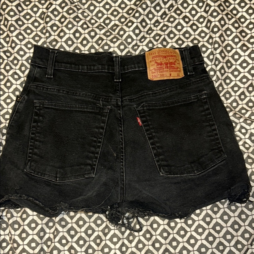 Levi's Black Jean Shorts with Frayed Hems